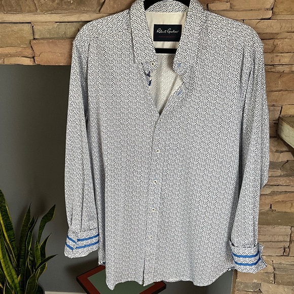 Robert Graham Mod Geometric Shirt Americana Tailored Fit Floral Paisley Blue XL - Picture 1 of 8